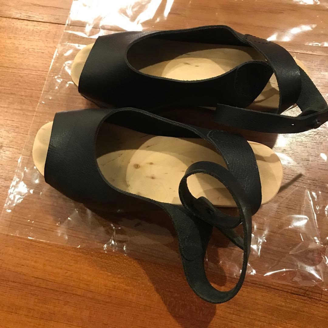 再値下げ　trippen アンクルベルト　ウッドウェッジソール　レザーサンダル