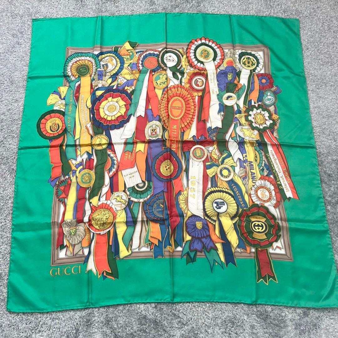 【美品】 GUCCI グッチ 大判 スカーフ ストール 勲章 メダル シルク