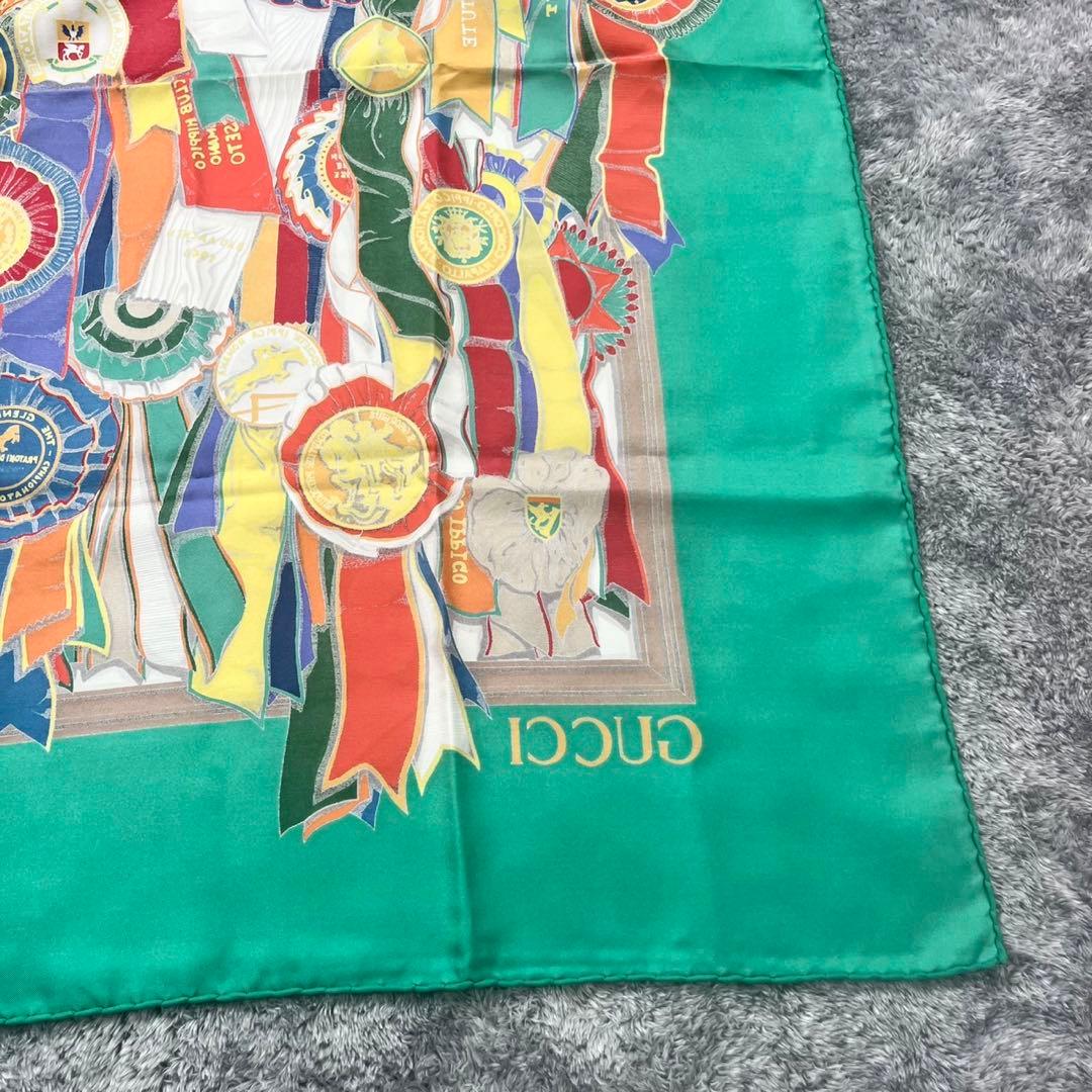 【美品】 GUCCI グッチ 大判 スカーフ ストール 勲章 メダル シルク