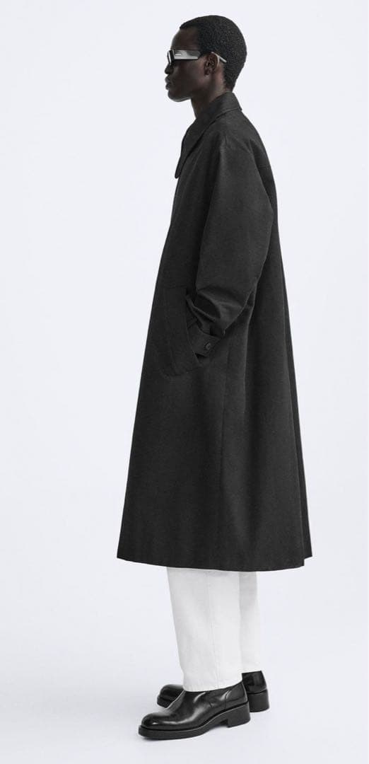 ZARA ロングコットントレンチコート 黒 メンズ