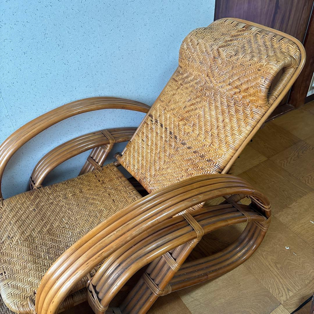 ラタン リクライニングチェア アームレスト付き