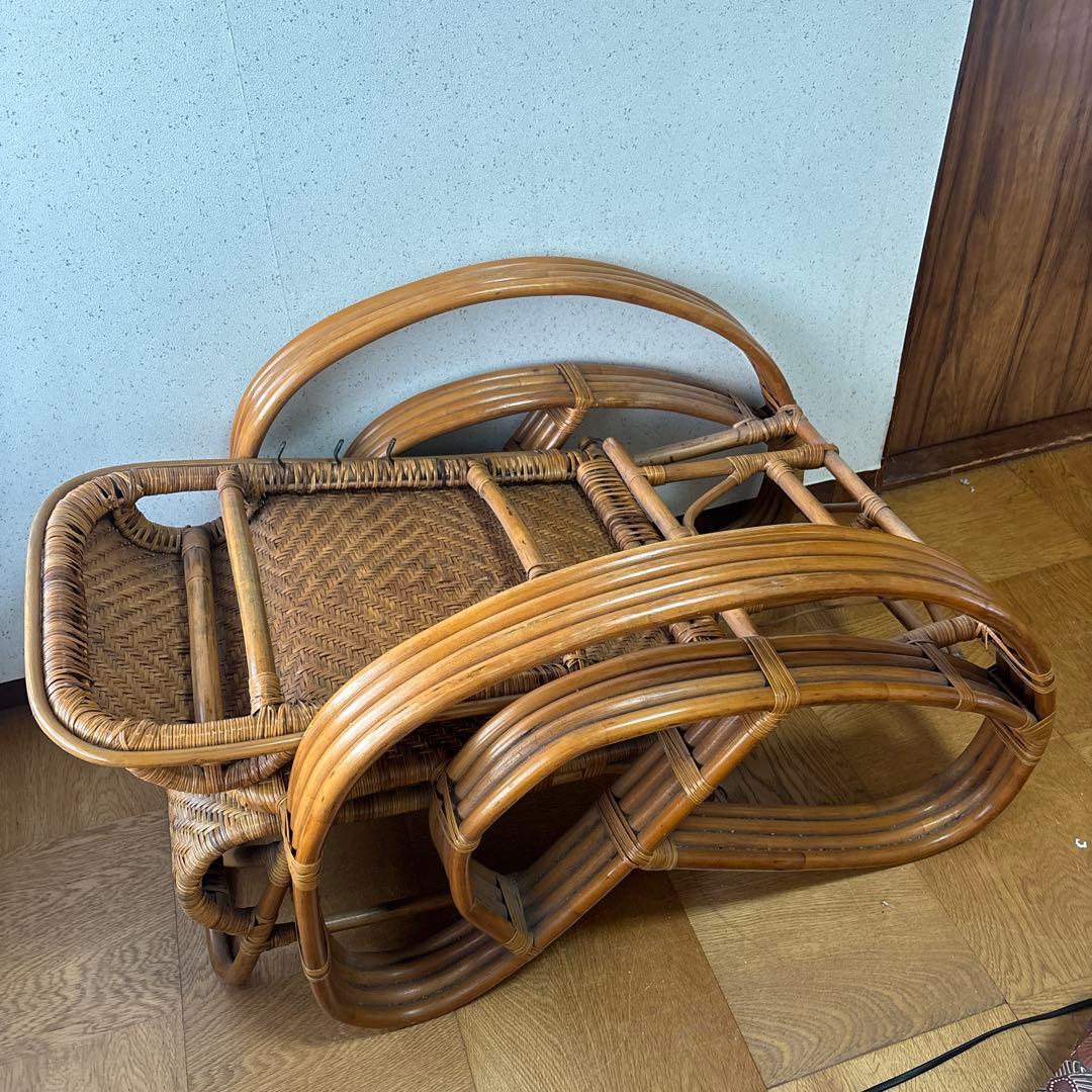 ラタン リクライニングチェア アームレスト付き