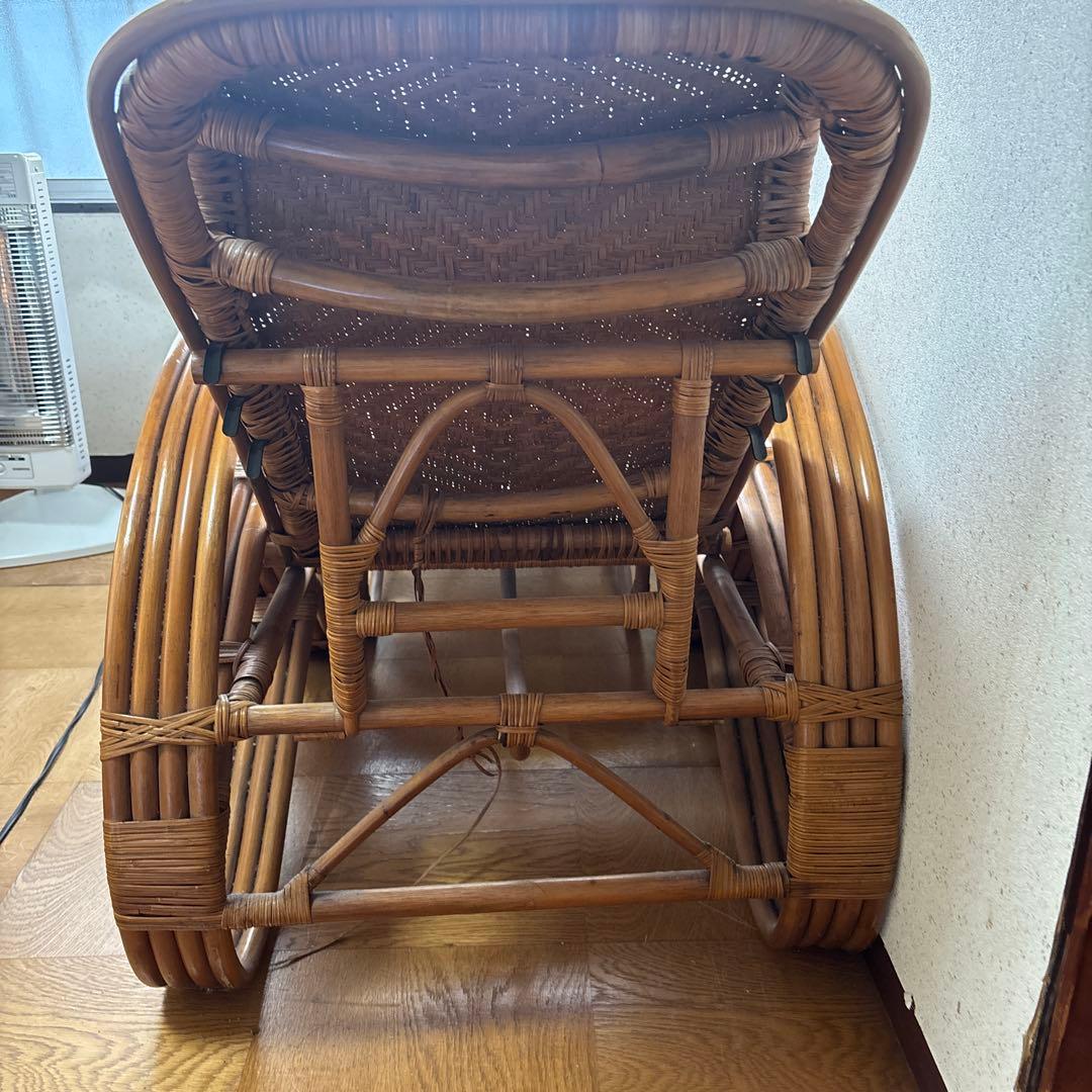 ラタン リクライニングチェア アームレスト付き