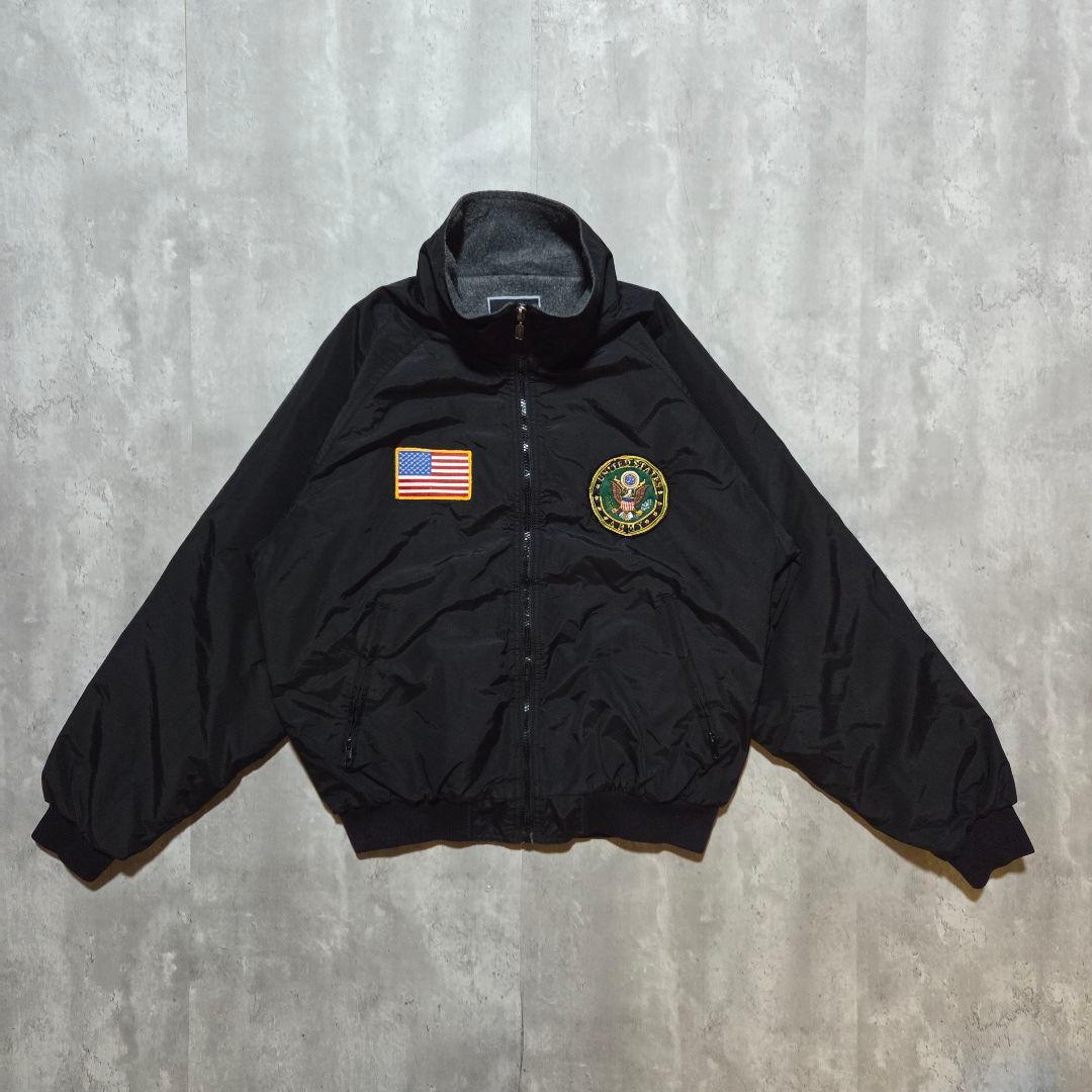 古着90sHollowayブラックウォームアップジャケット星条旗USA黒Army