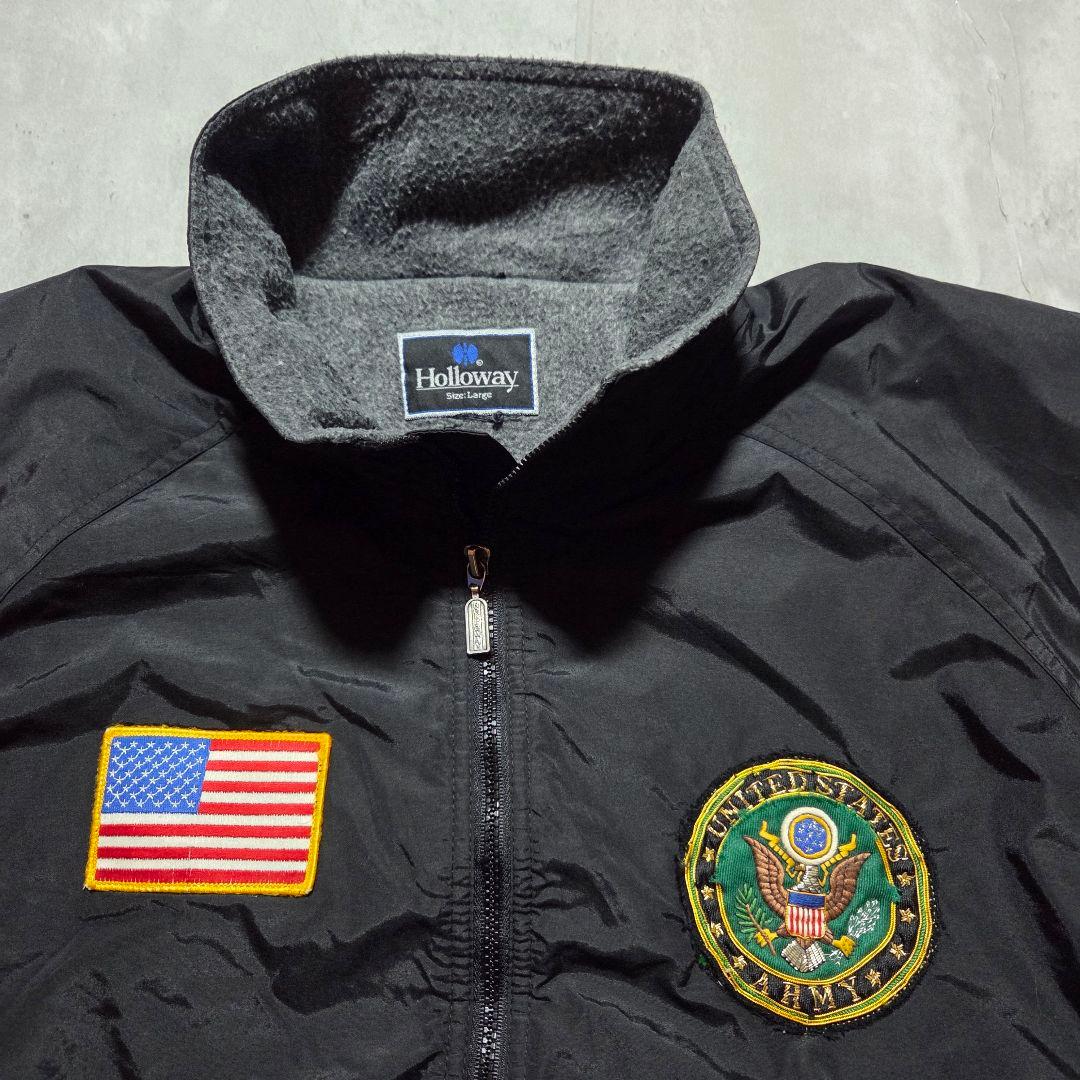 古着90sHollowayブラックウォームアップジャケット星条旗USA黒Army