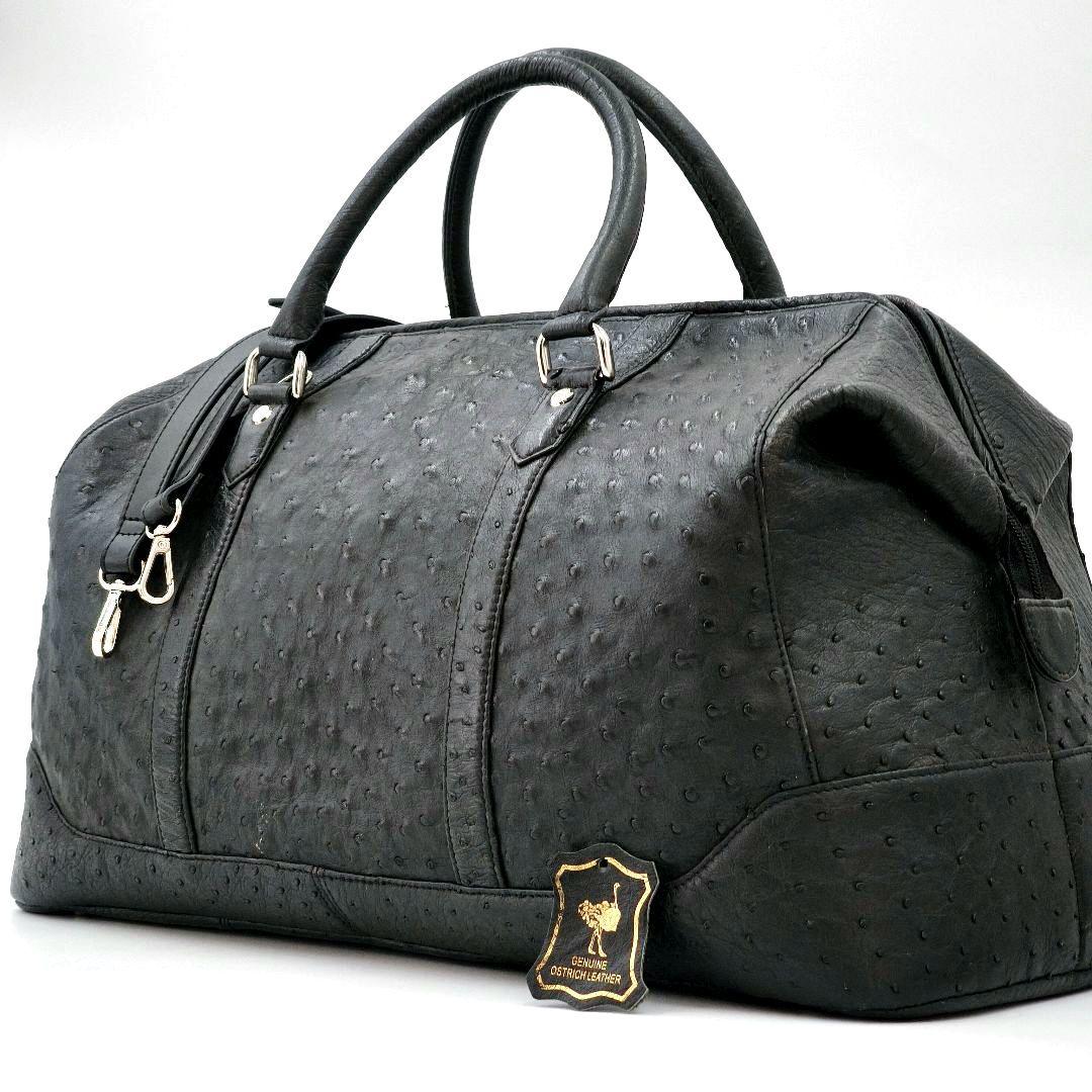 【美品 高級◎】オーストリッチ ボストンバッグ 2way 斜め掛け 大容量