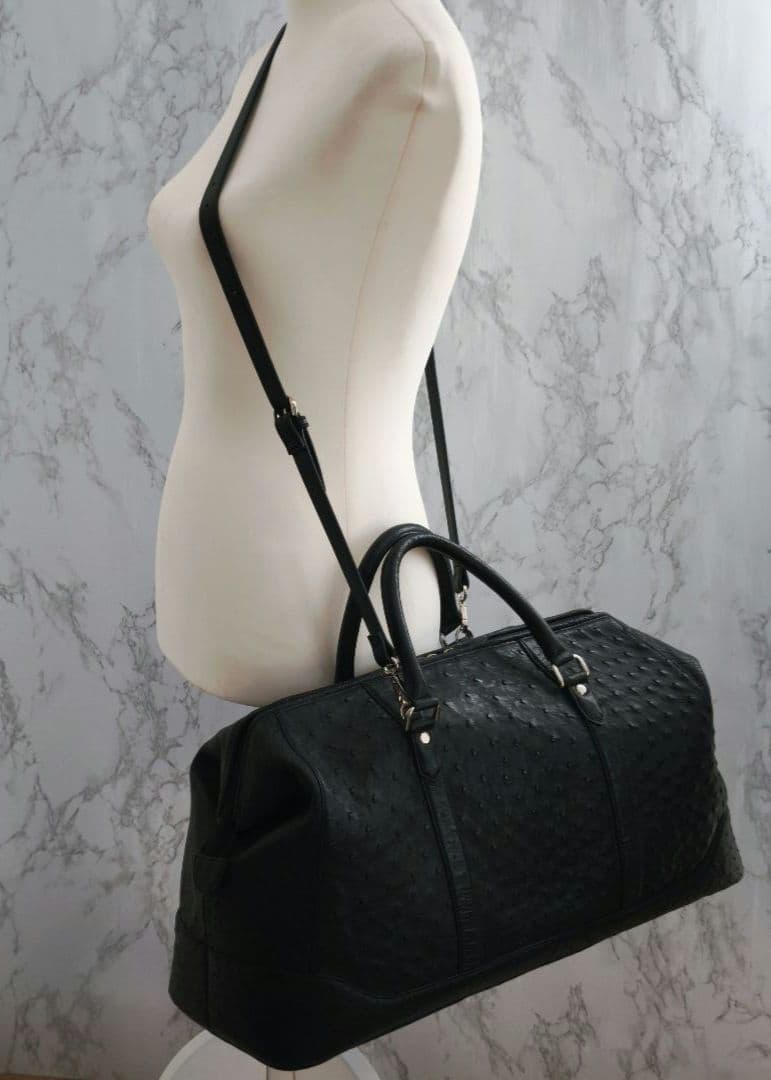 【美品 高級◎】オーストリッチ ボストンバッグ 2way 斜め掛け 大容量