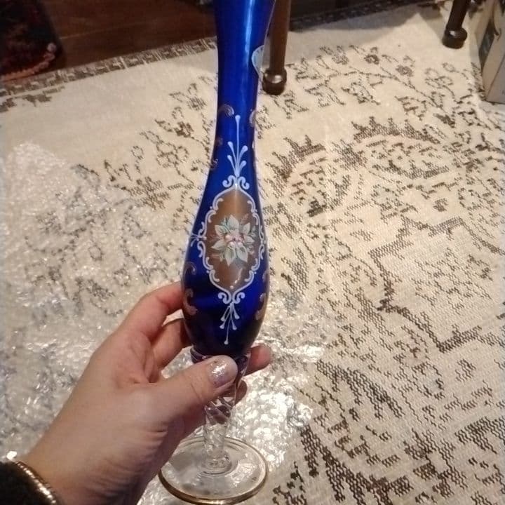 ★SALE★イタリア★T.MURANO GLASS★ガラス★手描き絵付★花瓶★