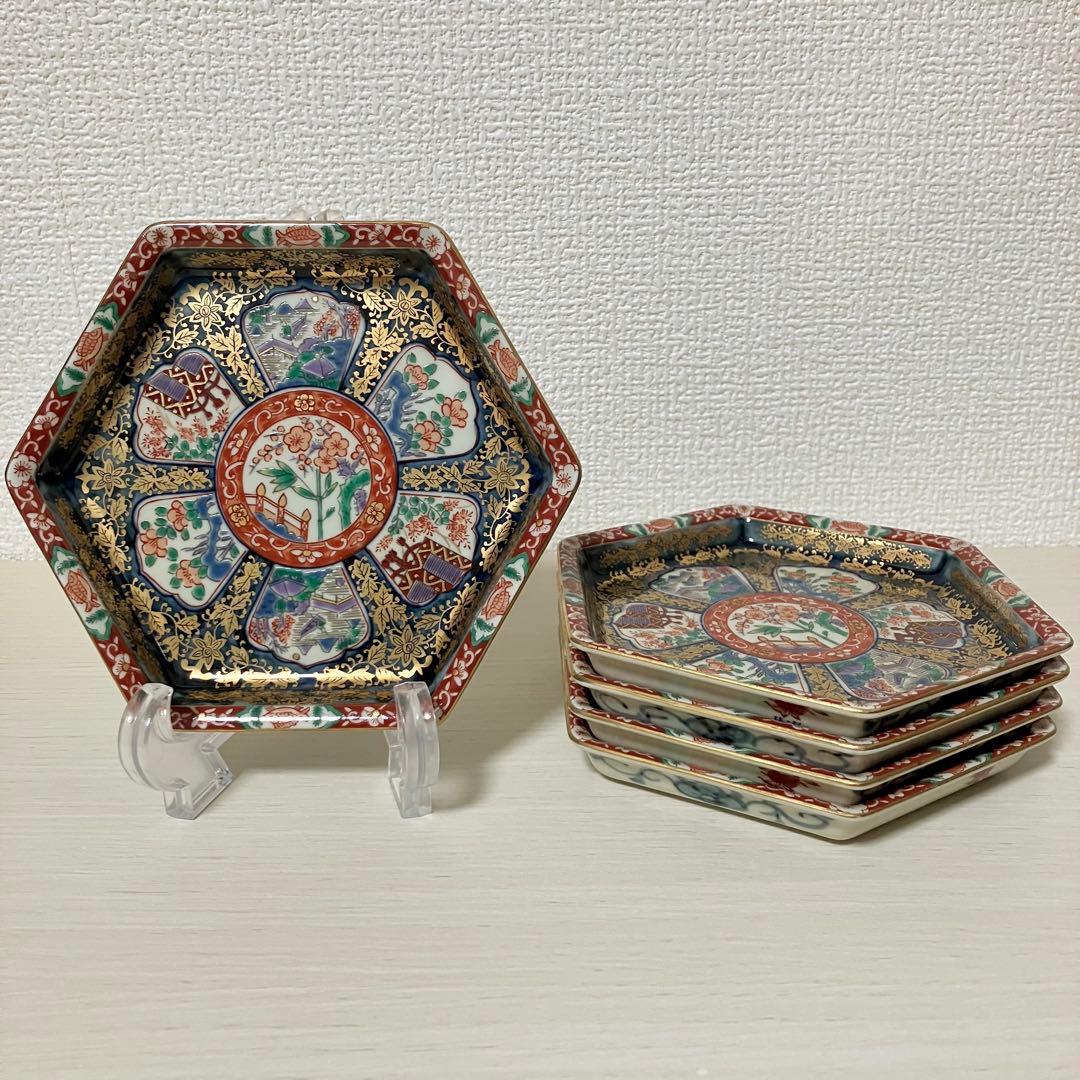 美品 林九郎窯 波佐見焼 六角小皿 5枚セット