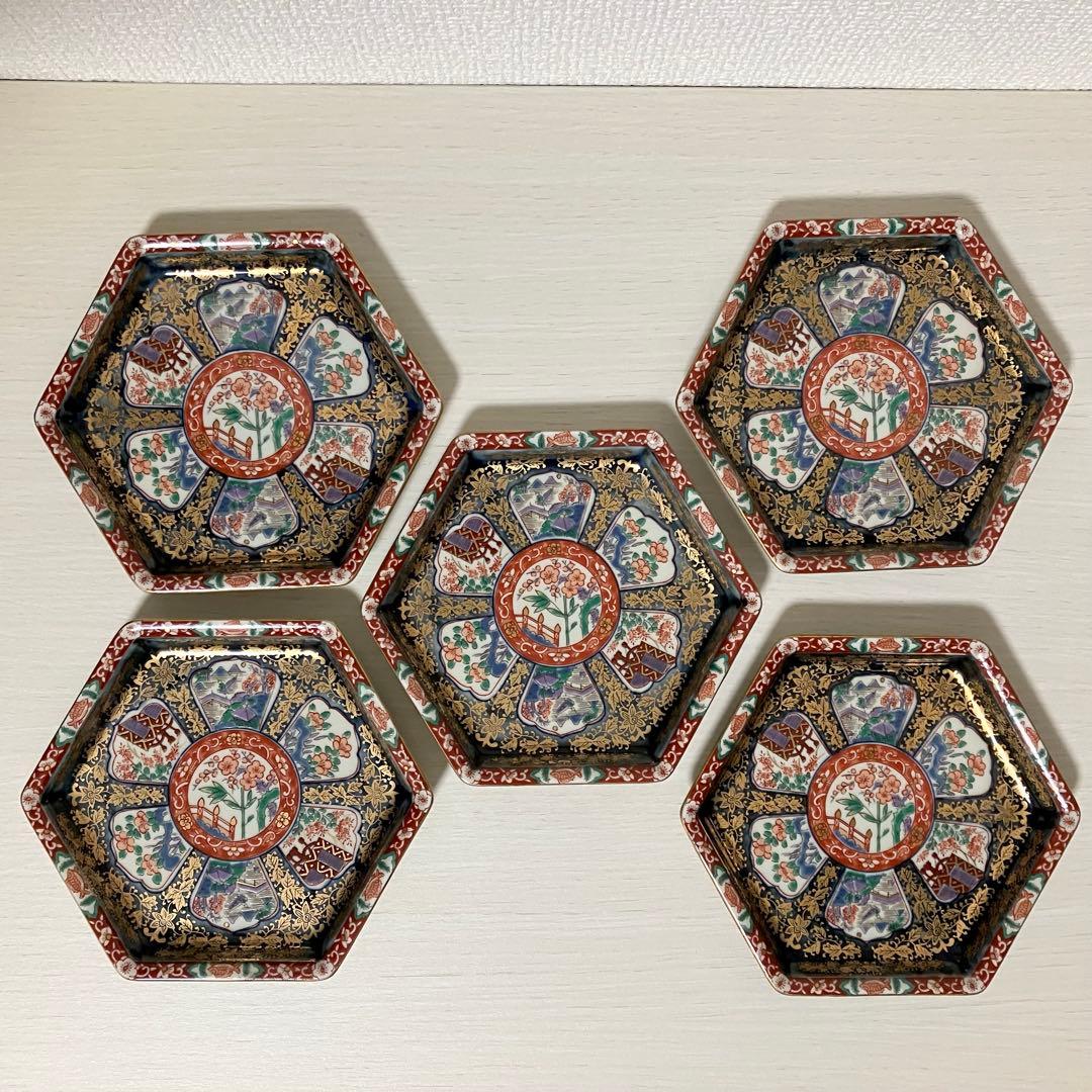 美品 林九郎窯 波佐見焼 六角小皿 5枚セット