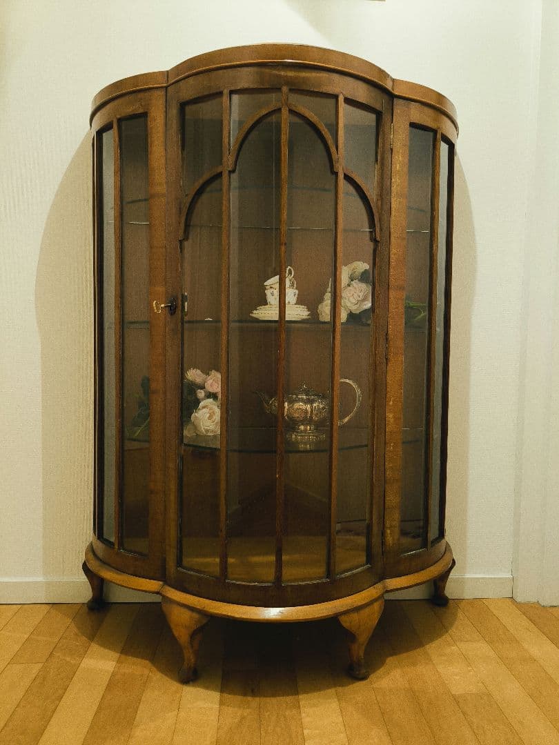 キャビネット　イギリス　アンティーク　デミルーン　ウォルナット