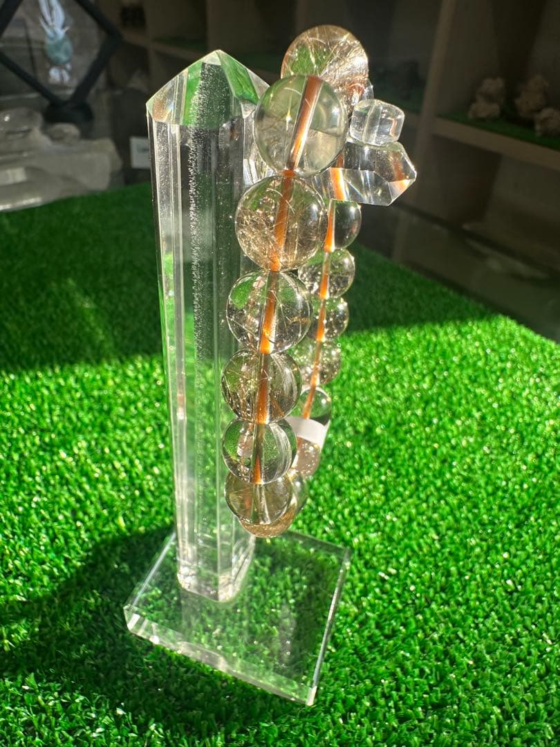 ルチルクォーツ ブレスレット（12mm・内周約17cm） クリスタルスタンド付き