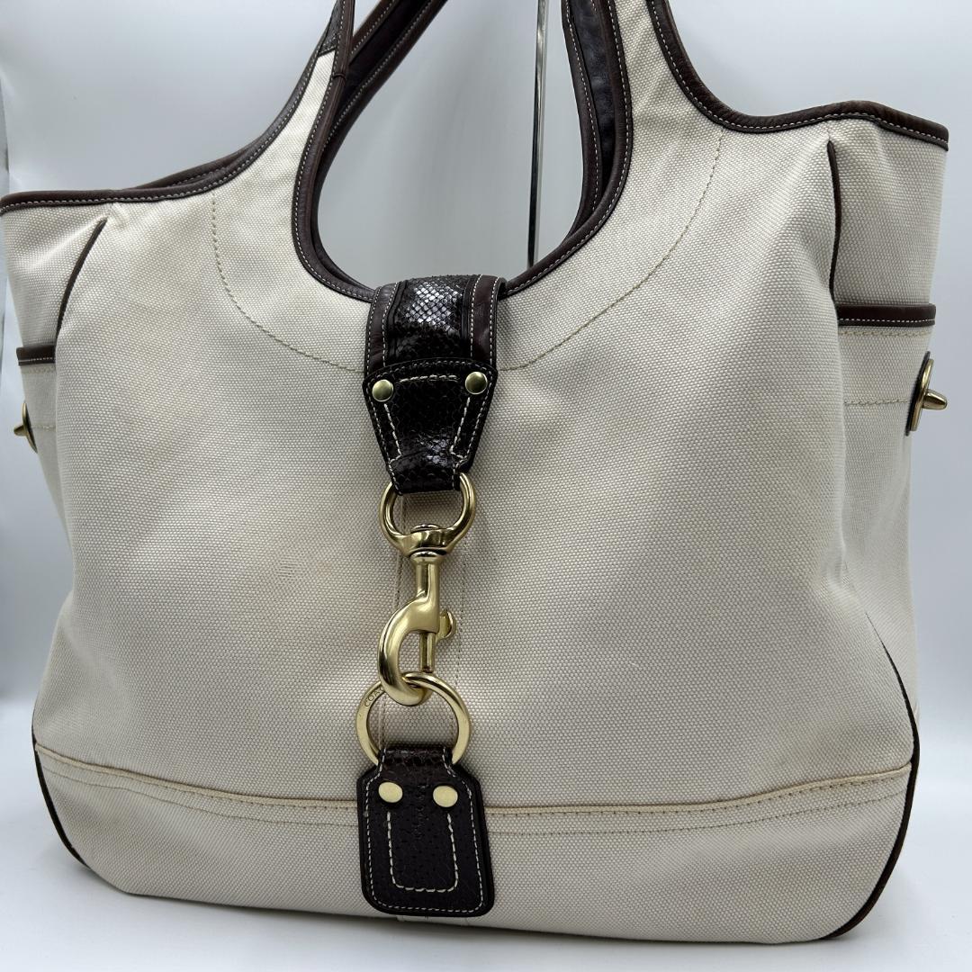 美品✨コーチ トートバッグ キャンバス レザー サイドターンロック 10779