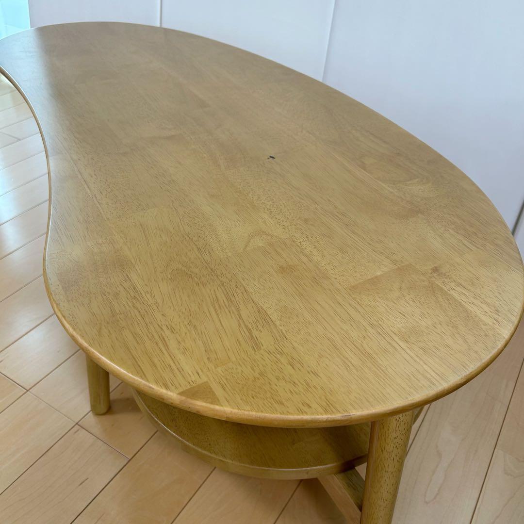変形型の薄型リビングローテーブル　豆型テーブル　センターテーブル　ナチュラル美品