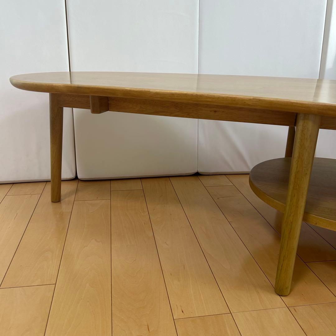 変形型の薄型リビングローテーブル　豆型テーブル　センターテーブル　ナチュラル美品