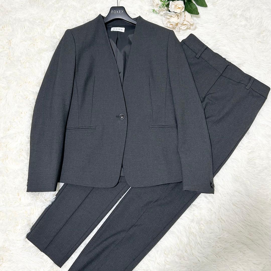 【洗える！】PLST 厚手スーツ 秋冬 パンツセットアップ ノーカラージャケット