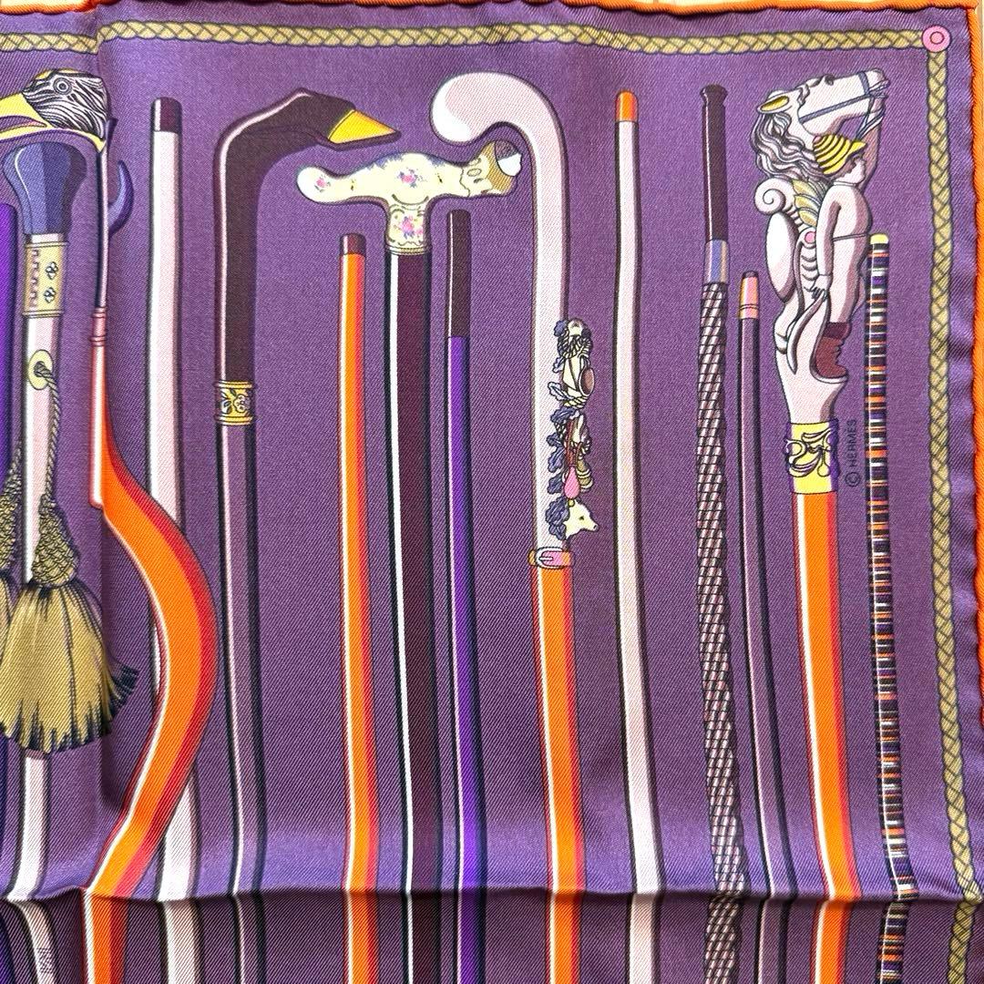 美品 エルメス シルクスカーフ ガヴロッシュ レ・カンヌ ステッキ 杖 馬 紫色