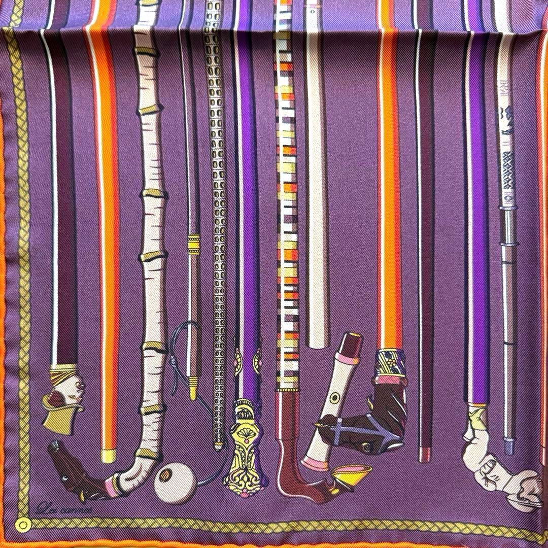 美品 エルメス シルクスカーフ ガヴロッシュ レ・カンヌ ステッキ 杖 馬 紫色