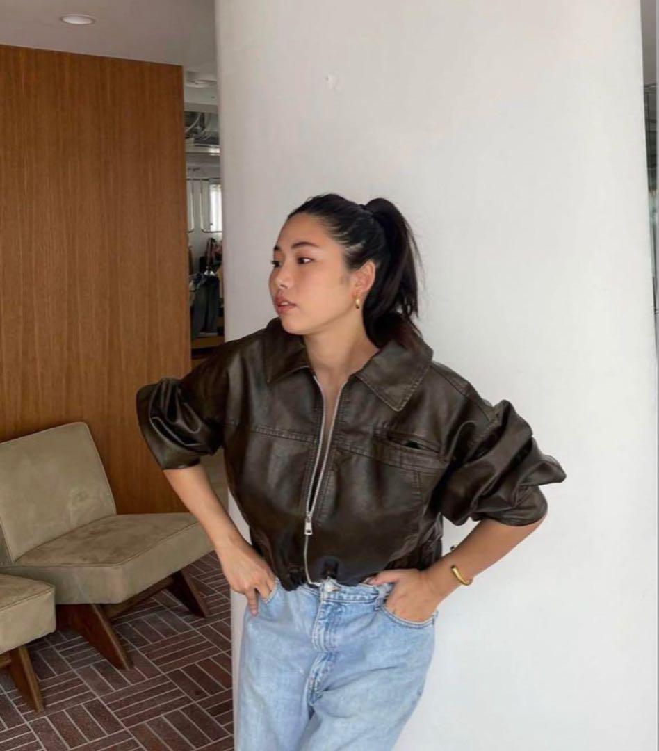 searoomlynn×伊原葵 エコレザーヴィンテージブルゾン　ダークオリーブ