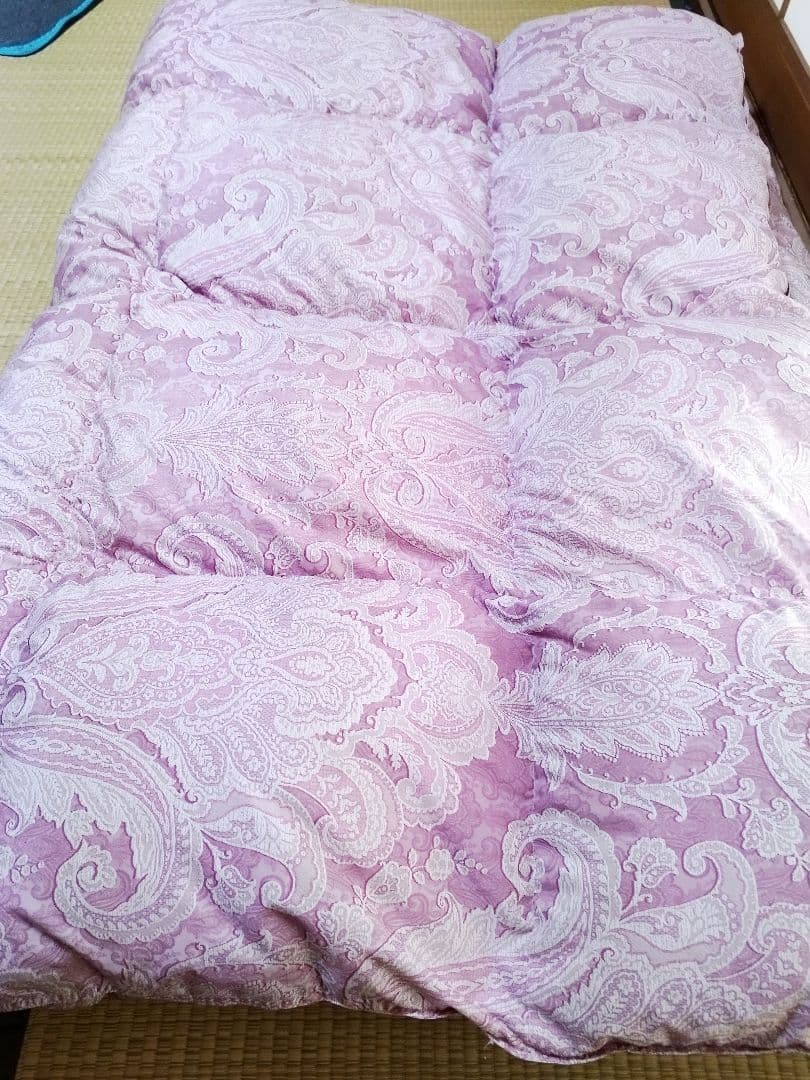 【美品】新品カバー付き　羽毛掛ふとん　日本製　シングル　ペイズリー柄