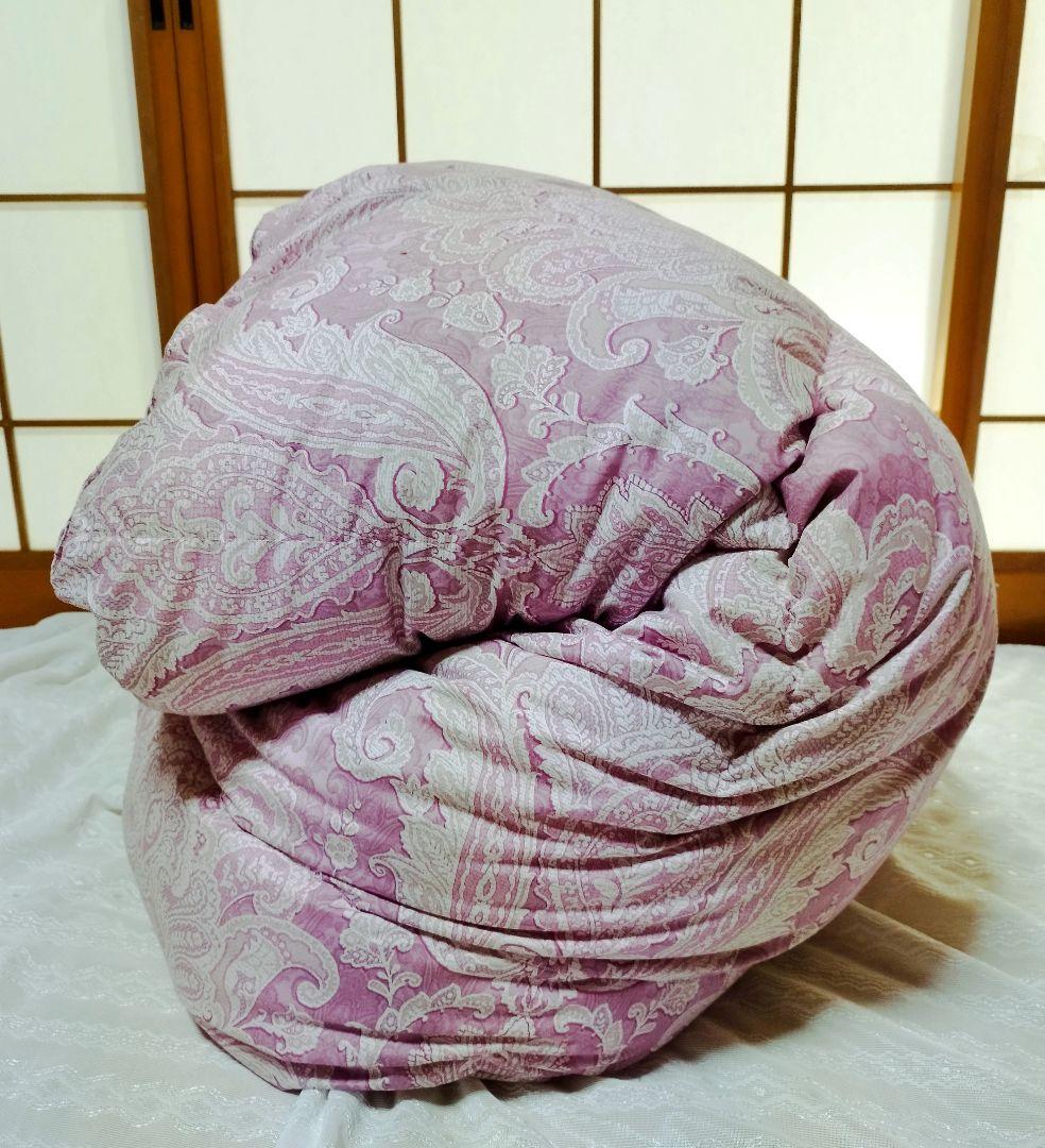 【美品】新品カバー付き　羽毛掛ふとん　日本製　シングル　ペイズリー柄