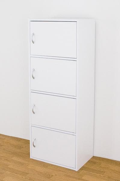 扉付きラック　4段　WH(ホワイト)