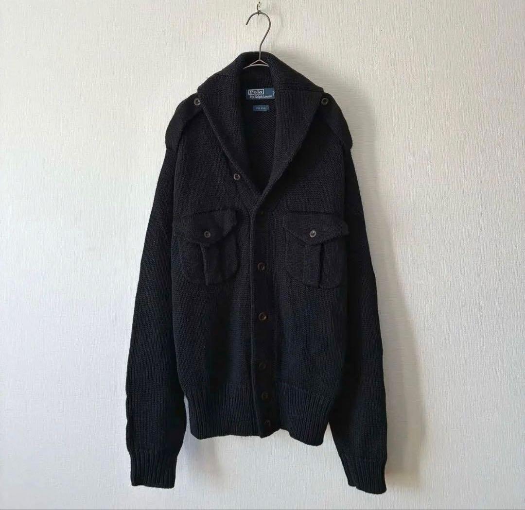 ラルフローレン　ニットカーディガン　XL ブラック　ウール100%