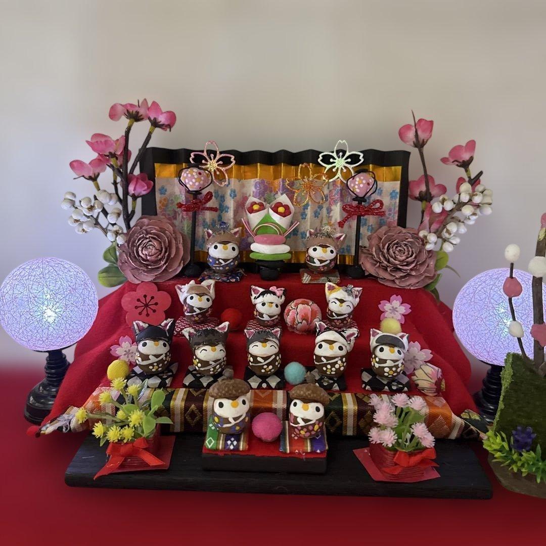 どんぐりアート♡ねこ帽子お雛様オブジェ＆春のオブジェ♡