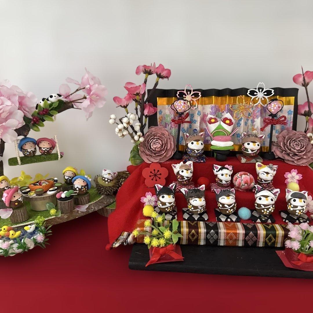 どんぐりアート♡ねこ帽子お雛様オブジェ＆春のオブジェ♡