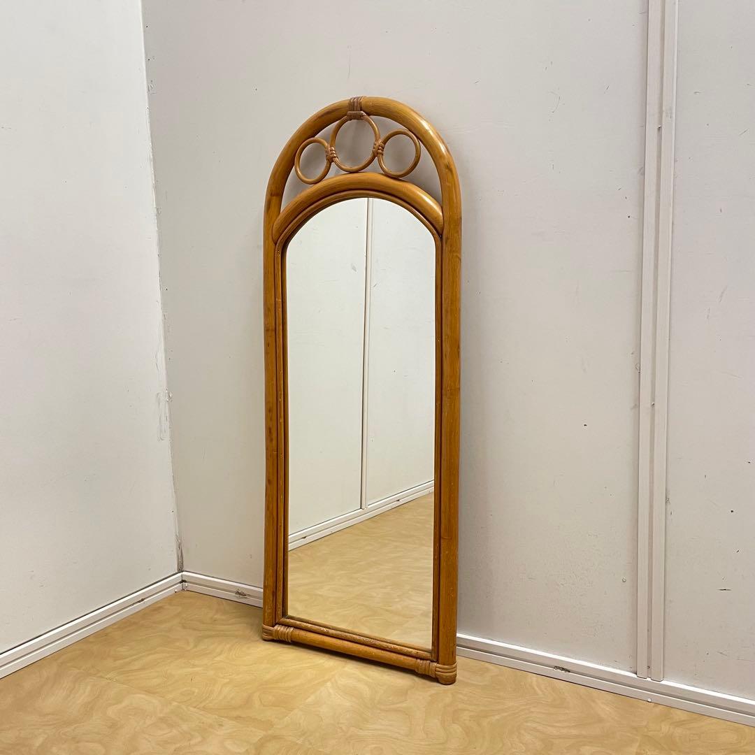 Hoshi 籐 ラタン アーチ型ミラー 鏡 壁掛け 姿見 ビンテージ