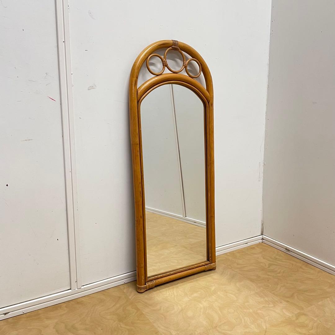 Hoshi 籐 ラタン アーチ型ミラー 鏡 壁掛け 姿見 ビンテージ