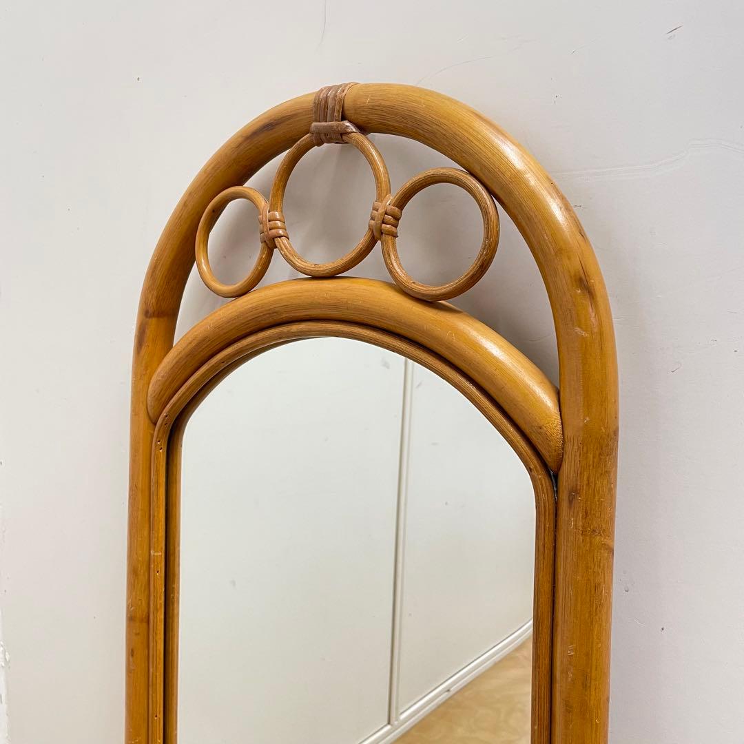 Hoshi 籐 ラタン アーチ型ミラー 鏡 壁掛け 姿見 ビンテージ