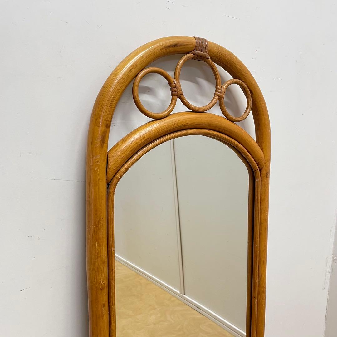 Hoshi 籐 ラタン アーチ型ミラー 鏡 壁掛け 姿見 ビンテージ