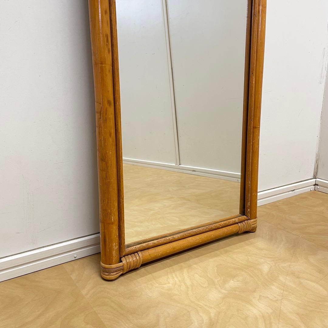 Hoshi 籐 ラタン アーチ型ミラー 鏡 壁掛け 姿見 ビンテージ