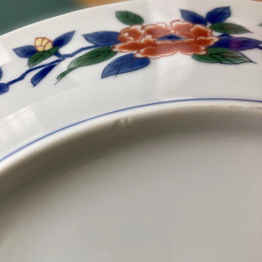 青地花柄 大皿 京焼 醍醐 友禅 直径29.3cm 裏面花柄装飾 高台欠けあり