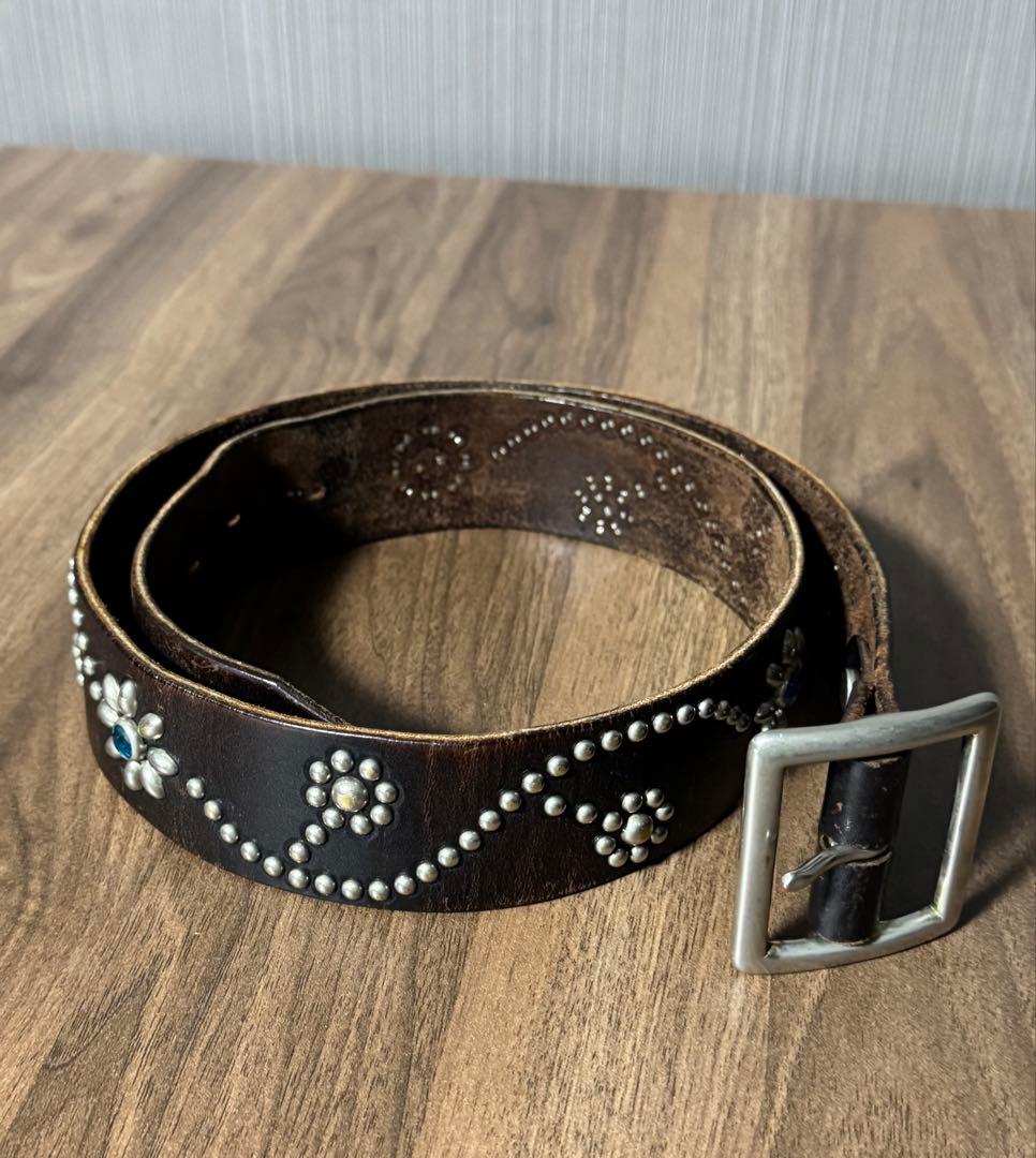 32 インチ HTC フラワースタッズ ブルーストーン レザーベルト ブラウン