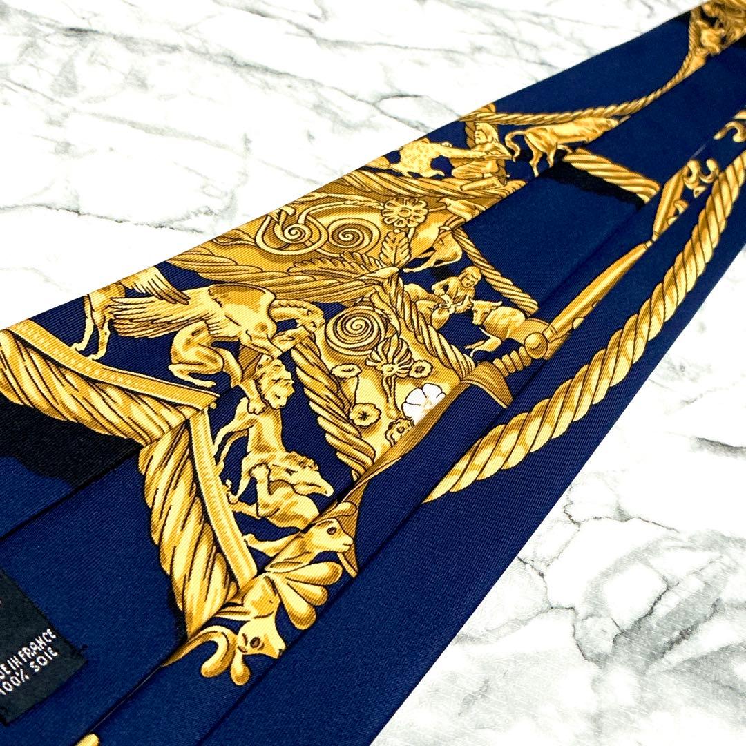 ✨未使用✨エルメス　スカーフ柄③ ネイビー✖️ゴールド　ネクタイ