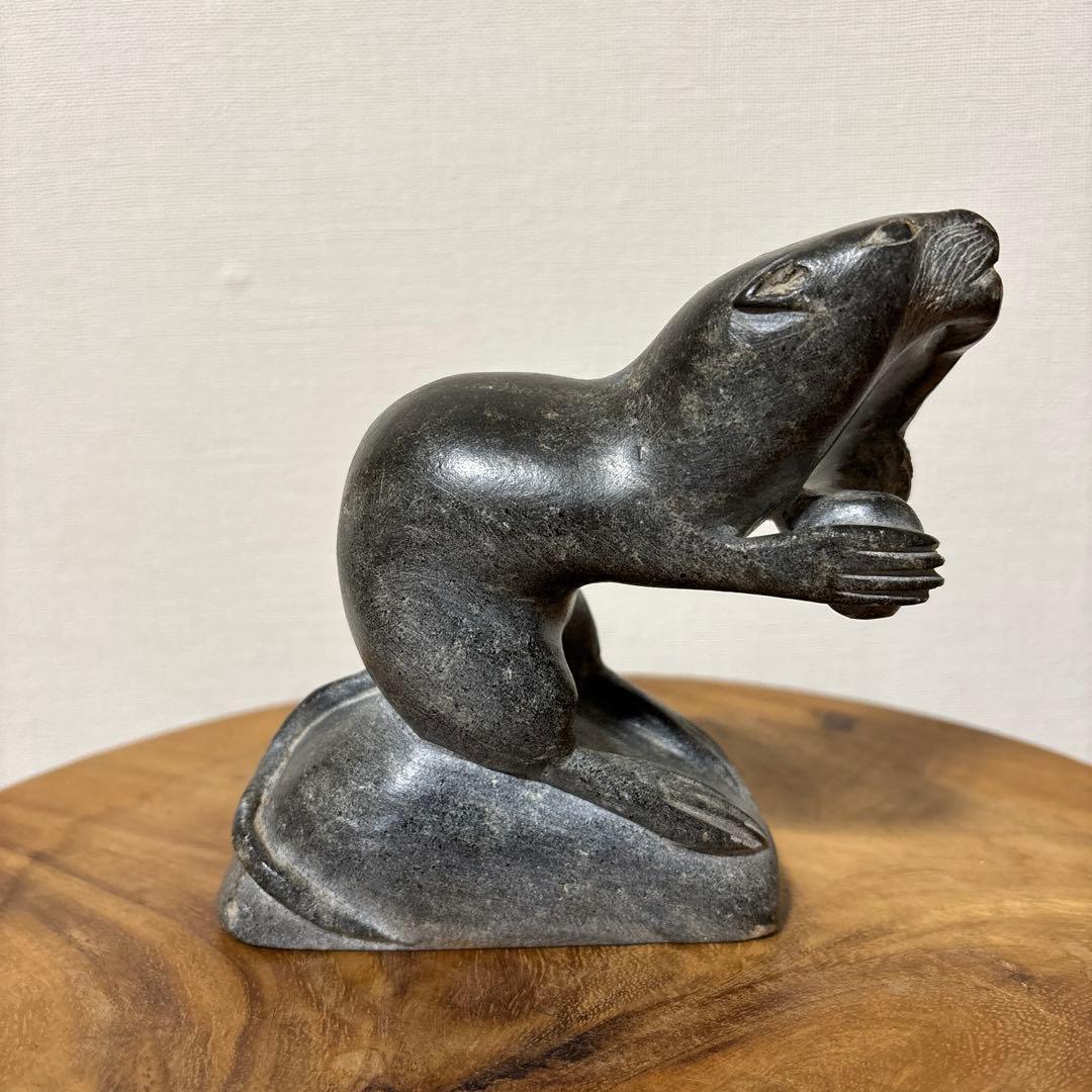 ヴィンテージ 石製 ストーン エスキモー アート インテリア オブジェ 置物