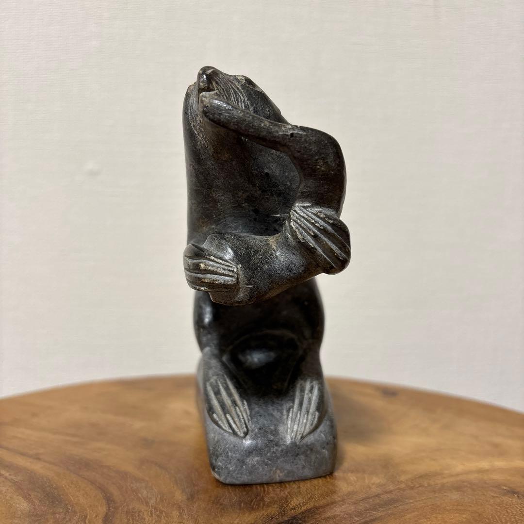 ヴィンテージ 石製 ストーン エスキモー アート インテリア オブジェ 置物