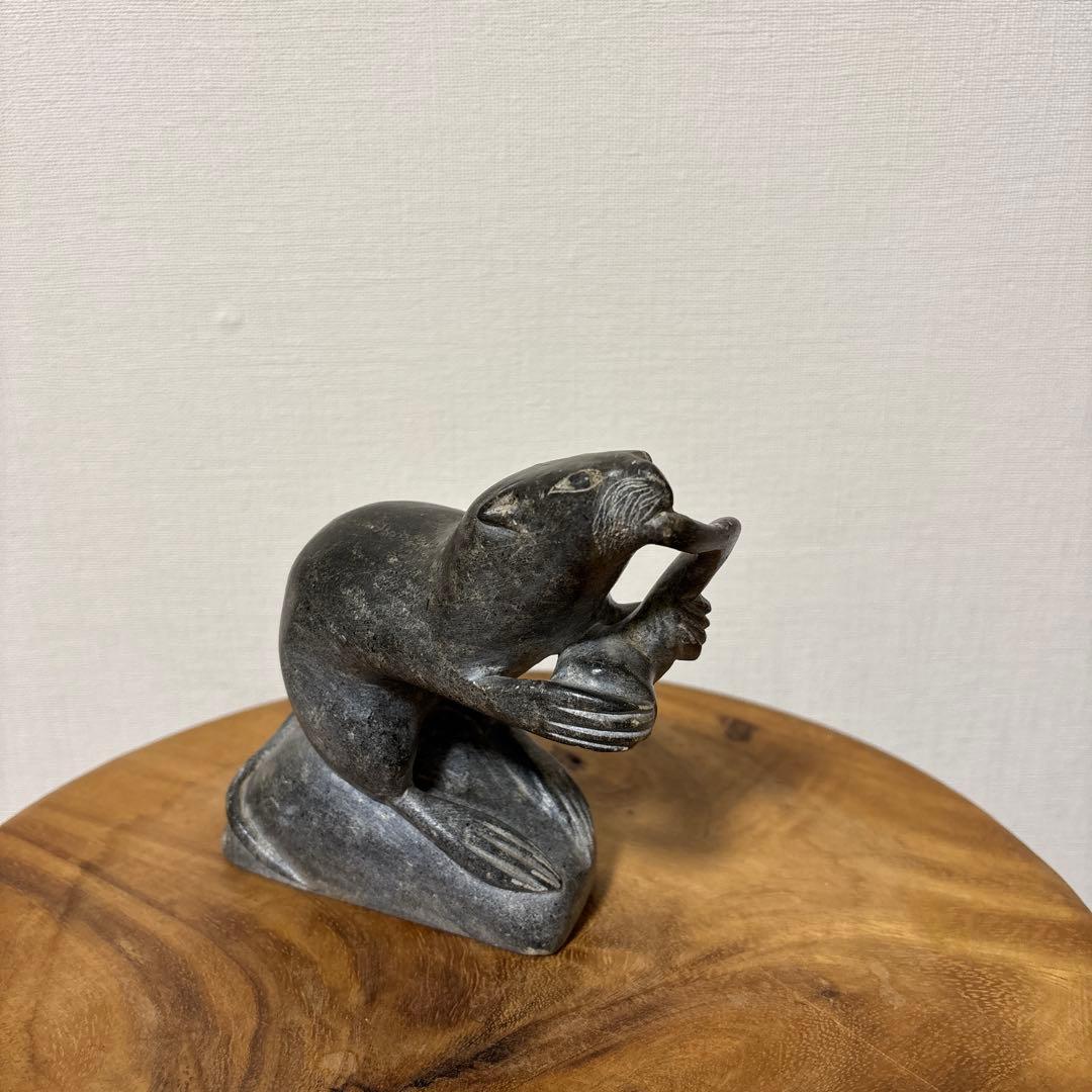 ヴィンテージ 石製 ストーン エスキモー アート インテリア オブジェ 置物