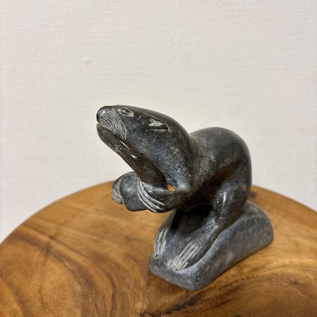 ヴィンテージ 石製 ストーン エスキモー アート インテリア オブジェ 置物