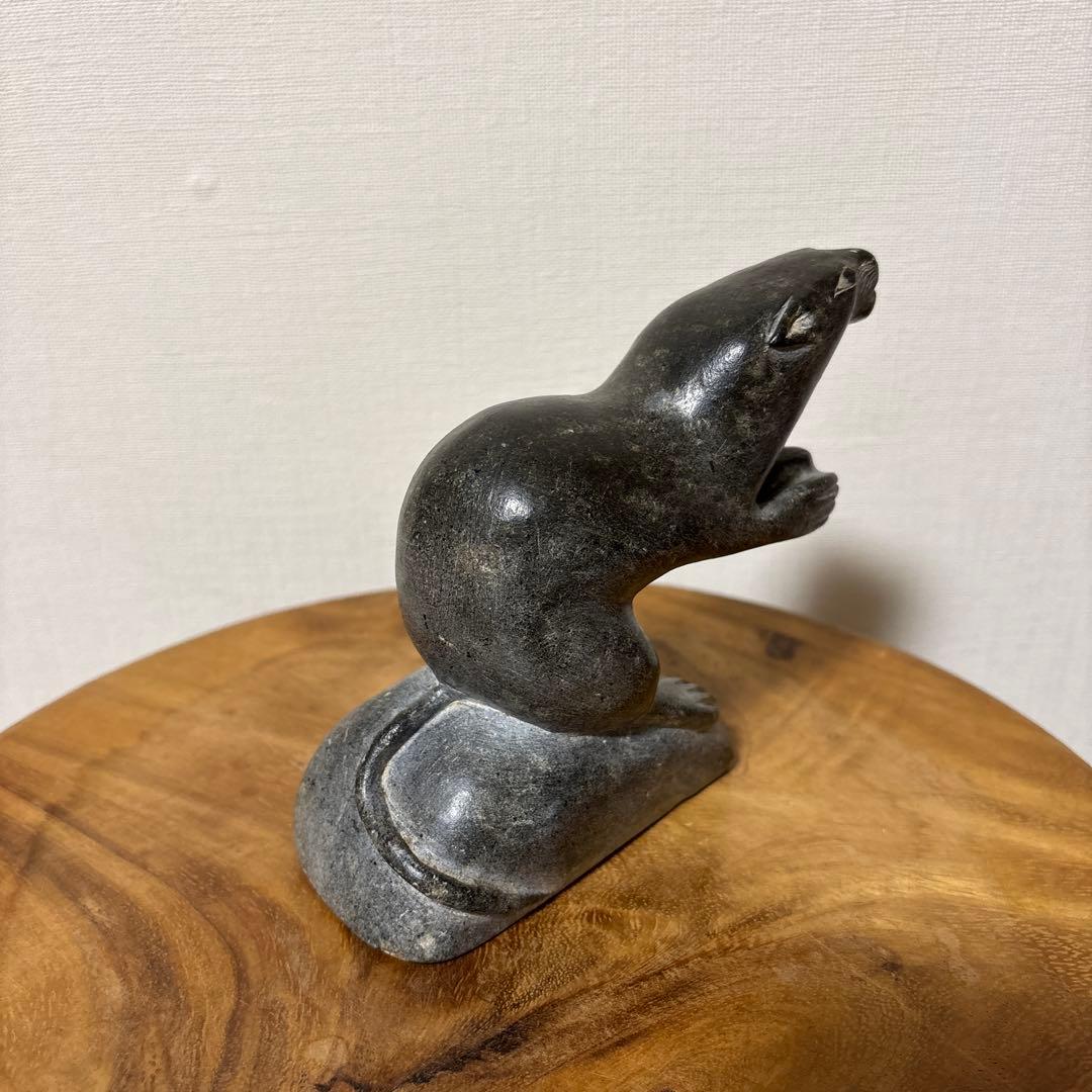 ヴィンテージ 石製 ストーン エスキモー アート インテリア オブジェ 置物