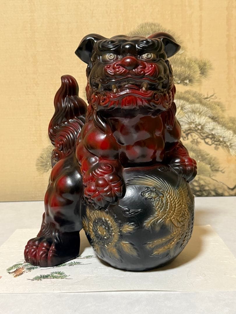 アンティーク 赤唐獅子 栄寿作 高さ33㎝ 陶器製