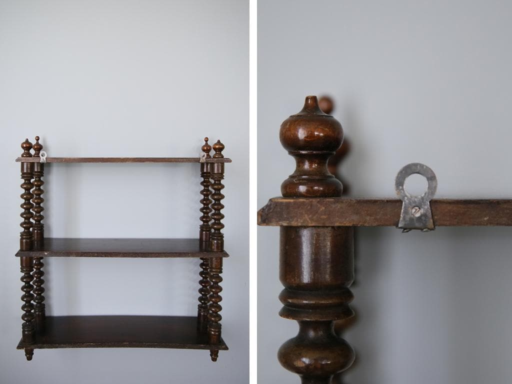 フランスアンティーク木製ウォールシェルフ/壁掛けラック/飾り棚(90-184)