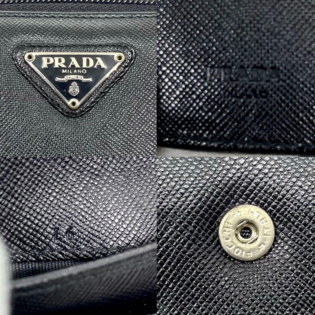 箱付き/入手困難✨プラダ 二つ折り財布 三角ロゴ サフィアーノ ブラック レザー