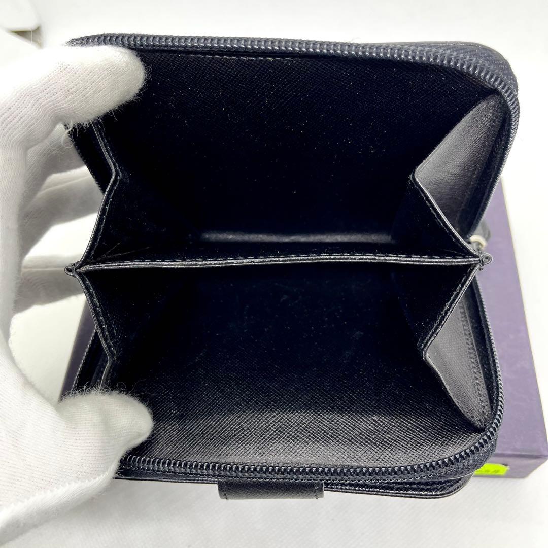 箱付き/入手困難✨プラダ 二つ折り財布 三角ロゴ サフィアーノ ブラック レザー