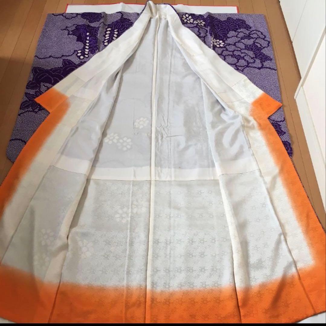 着物 総絞り振袖 花柄古典柄 紫 成人式