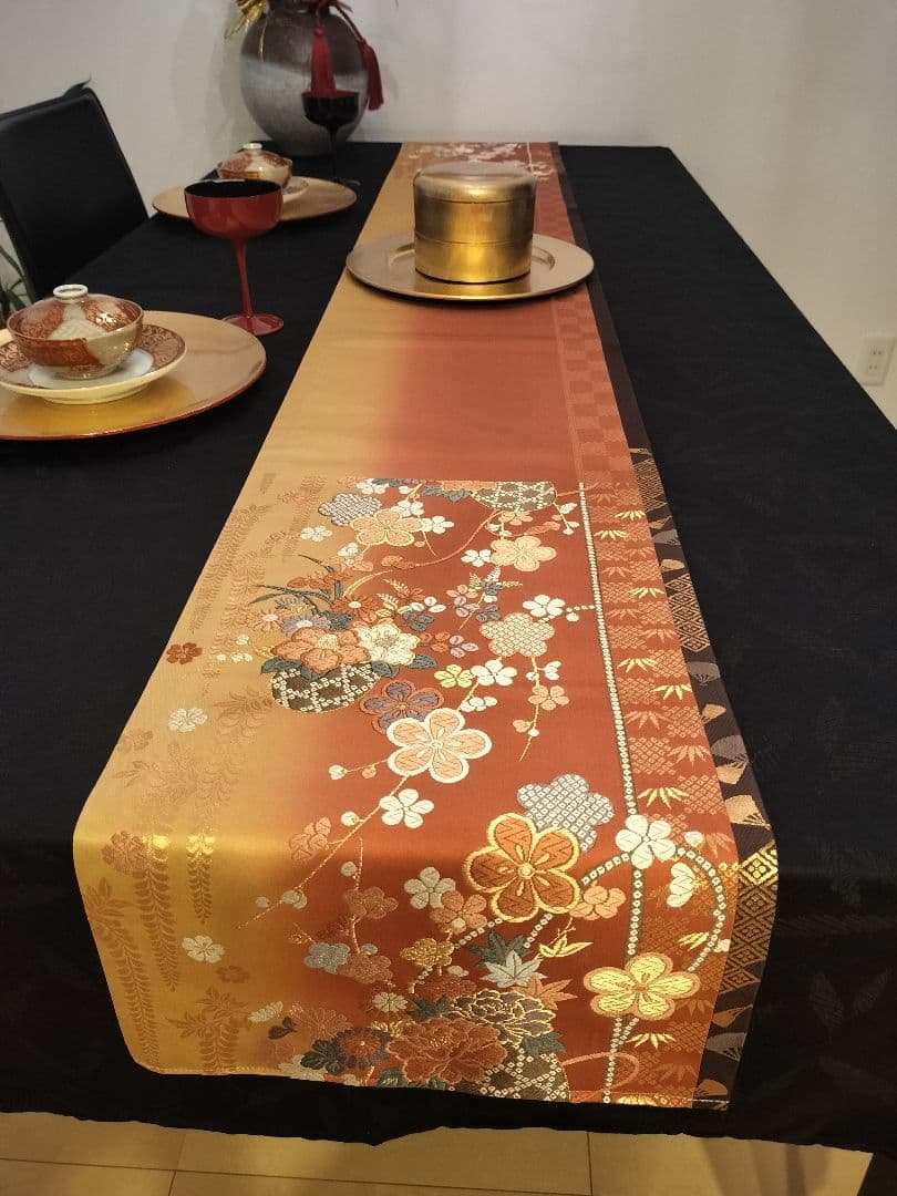 A928★逸品‼️ ひな祭り‼️正絹テーブルランナー2m14cm