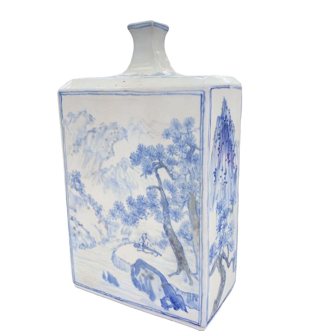 李朝　花瓶　フラワーベース　陶器　染付