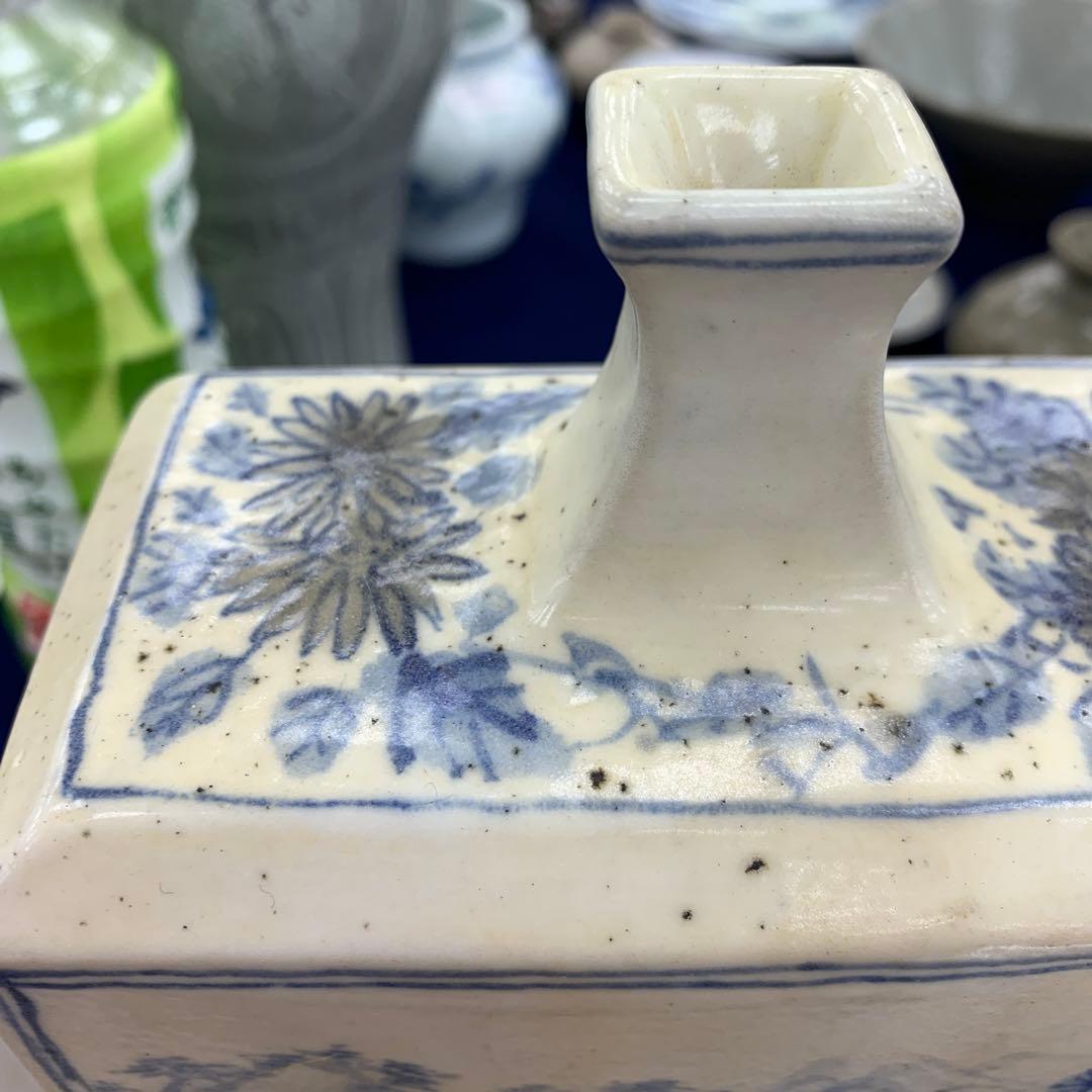 李朝　花瓶　フラワーベース　陶器　染付